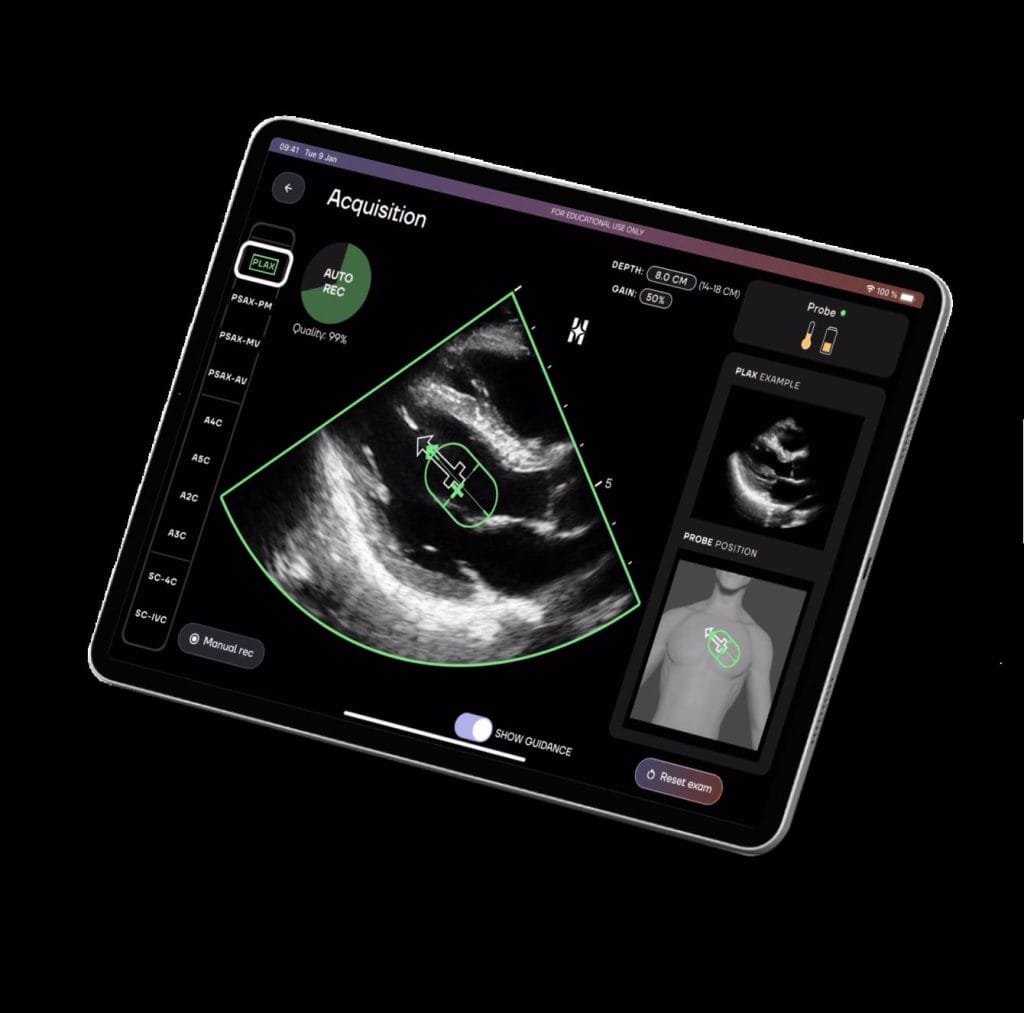 A healthcare professional using HeartFocus on a tablet during a patient examination.