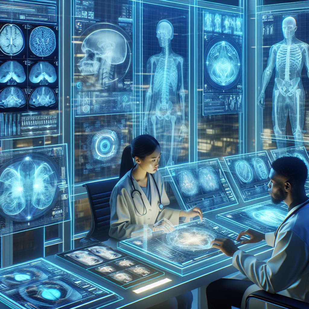 futuristic AI lab with doctors